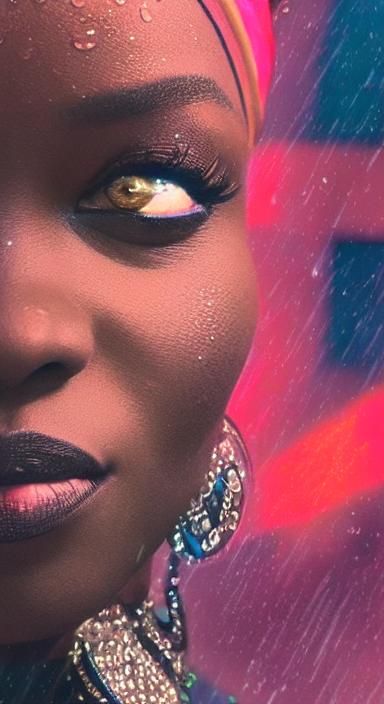 Neon Noir Portrait: Woman Singing in the Rain