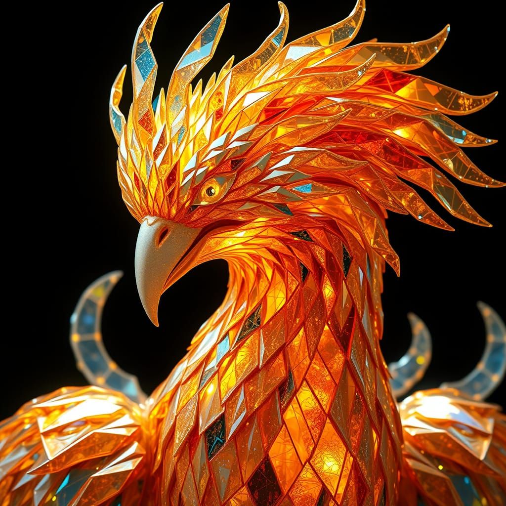 Glass Phoenix in Majestic, Surreal Flight
