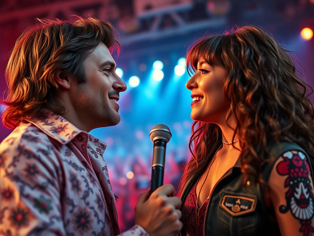 Rock Stars Singing a Love Song Duet On Stage