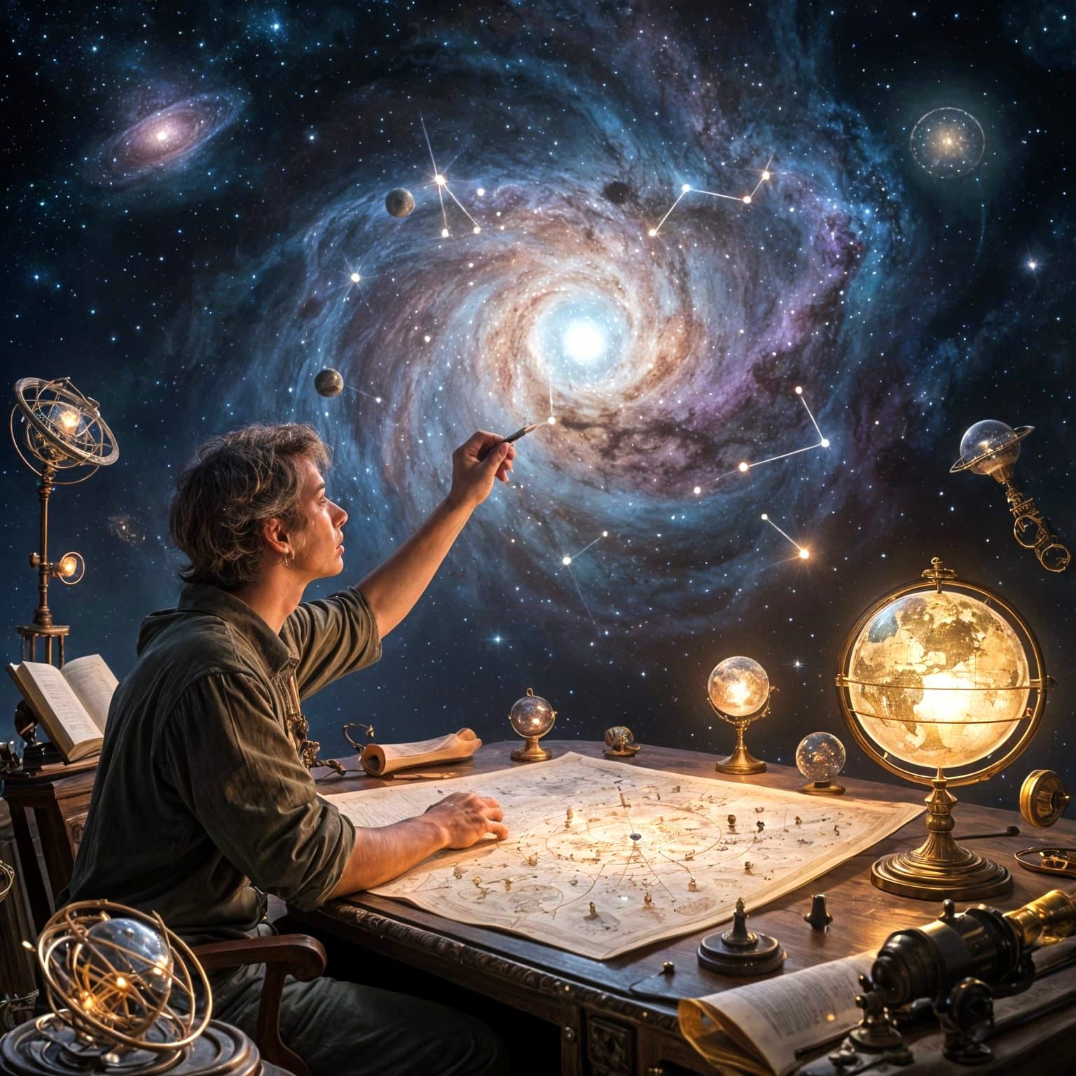 Celestial Mapmaker Charting Nebulas in Cosmic Fantasy Style