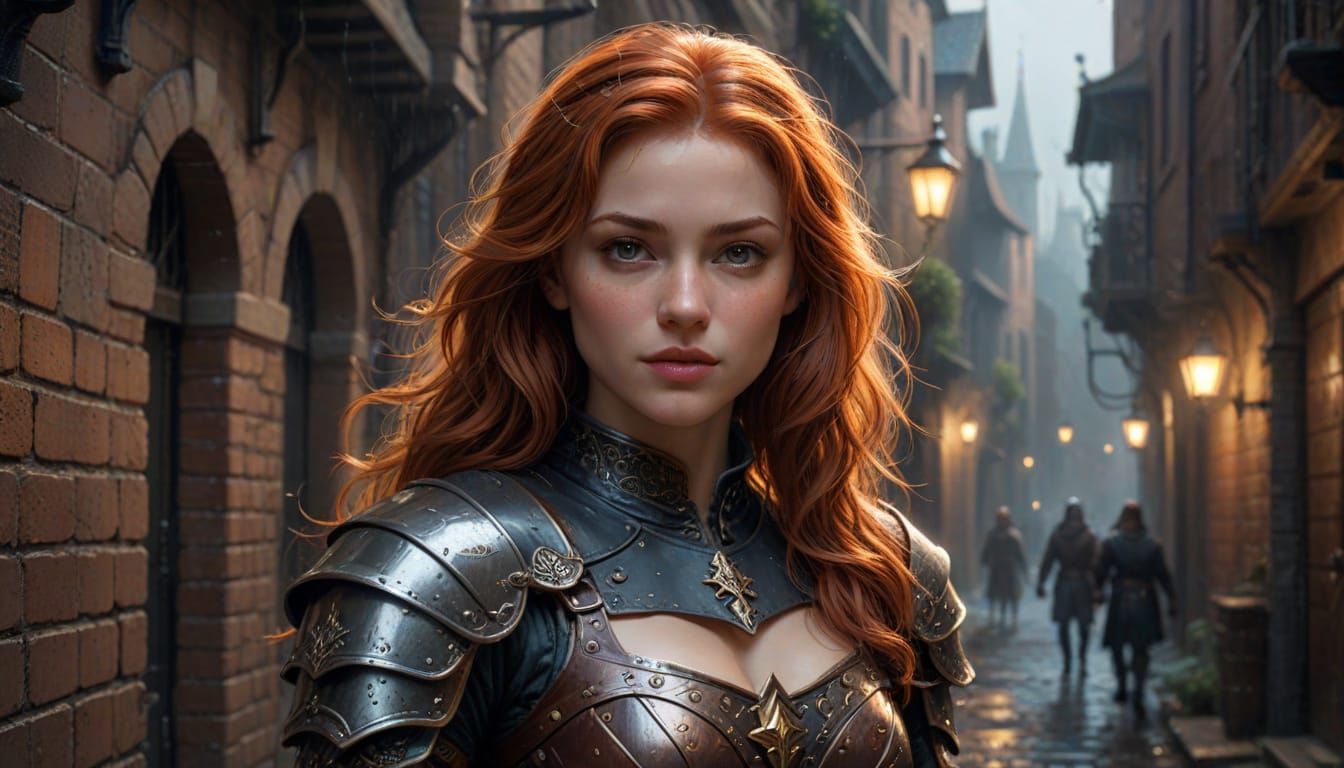 Red-Headed Rogue in Alleyway: Fantasy Portrait