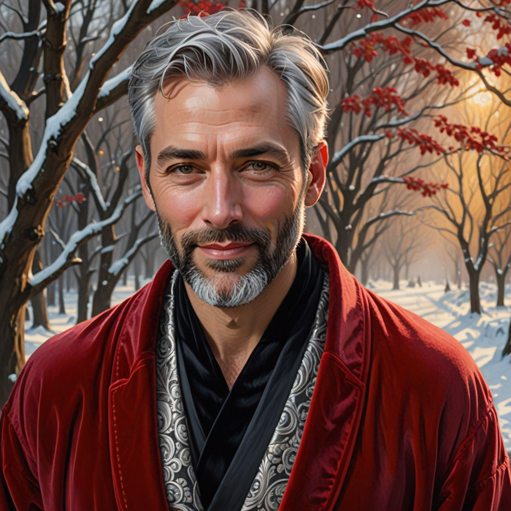 Silver Daddy in Winter Velvet Robe