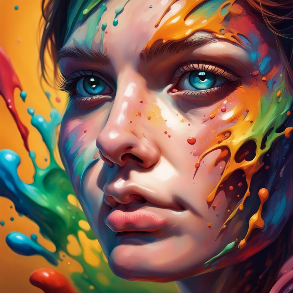 Mysterious Face in Hyperrealistic Splash Art