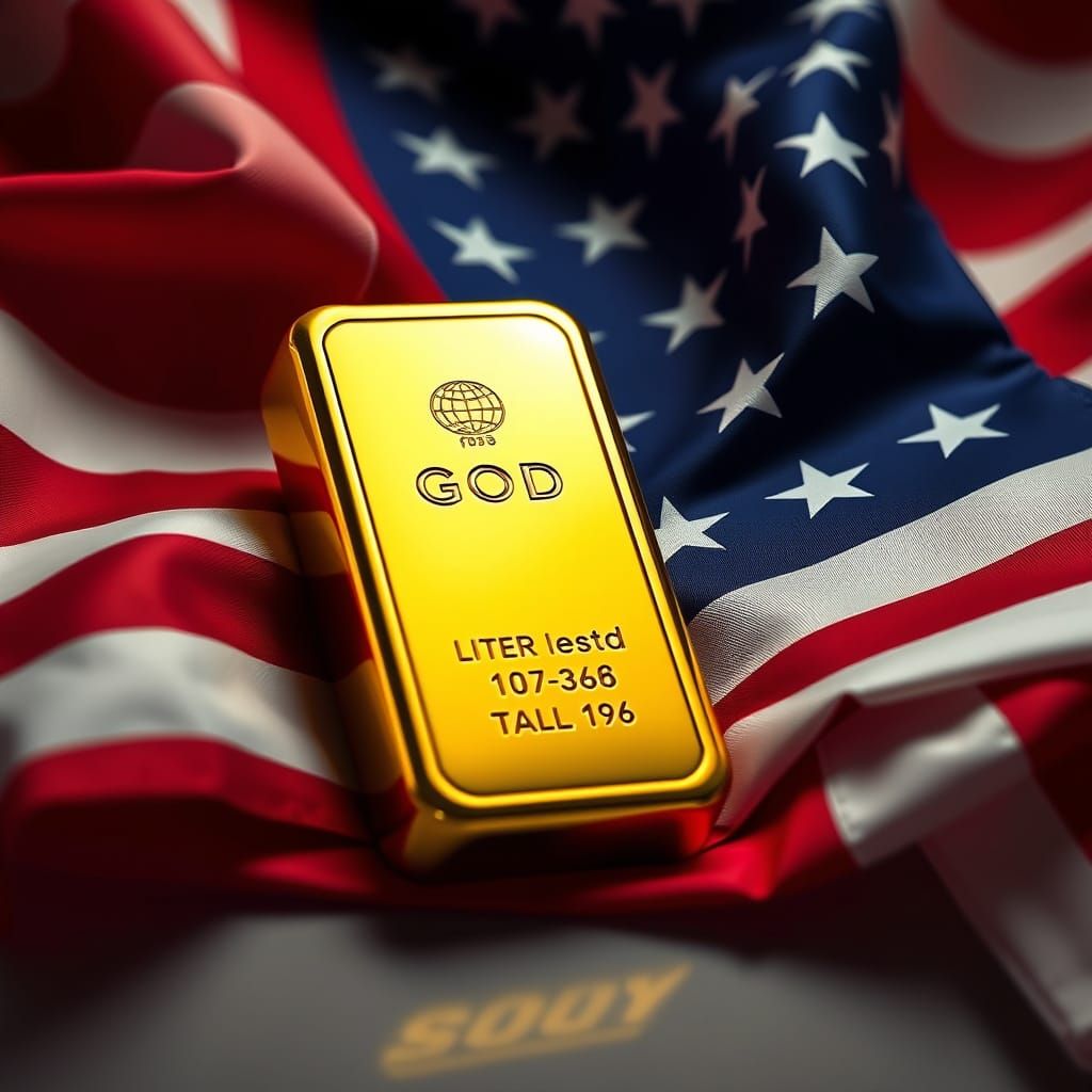 Photorealistic Gold Bar and American Flag