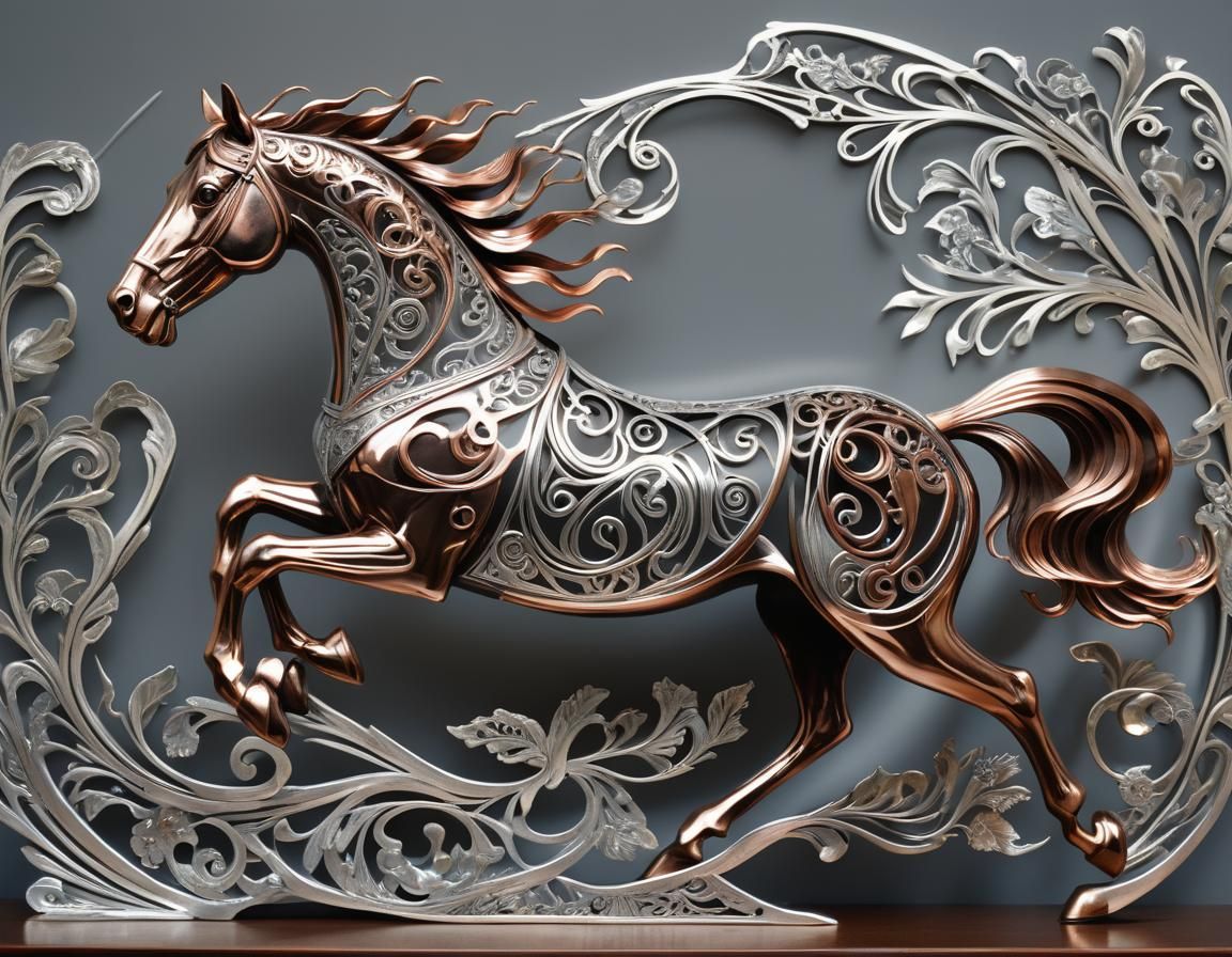 Art Nouveau Sculpture of Running Horse