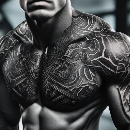 Bodybuilder's Torso with Snake Tattoo in Iridescent Watercol...