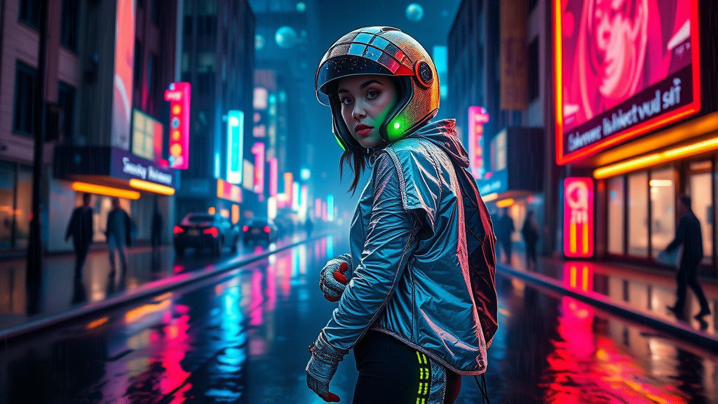 Cyberpunk Elf in Neon Cityscape: Retro-Futuristic Sci-Fi