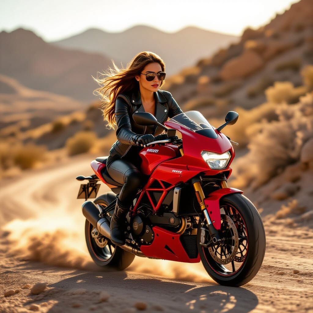 Desert Motorcycle Ride in Concept Art Style