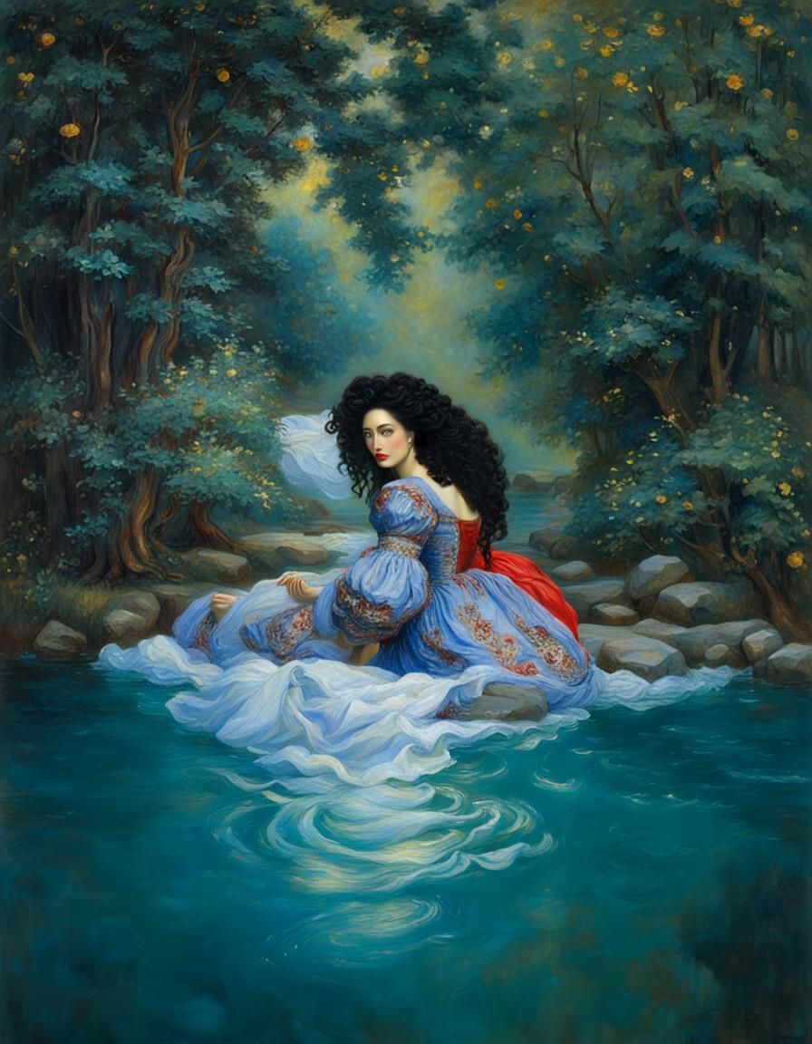 Eurasian Beauty in Red Dress: Classical Impressionism