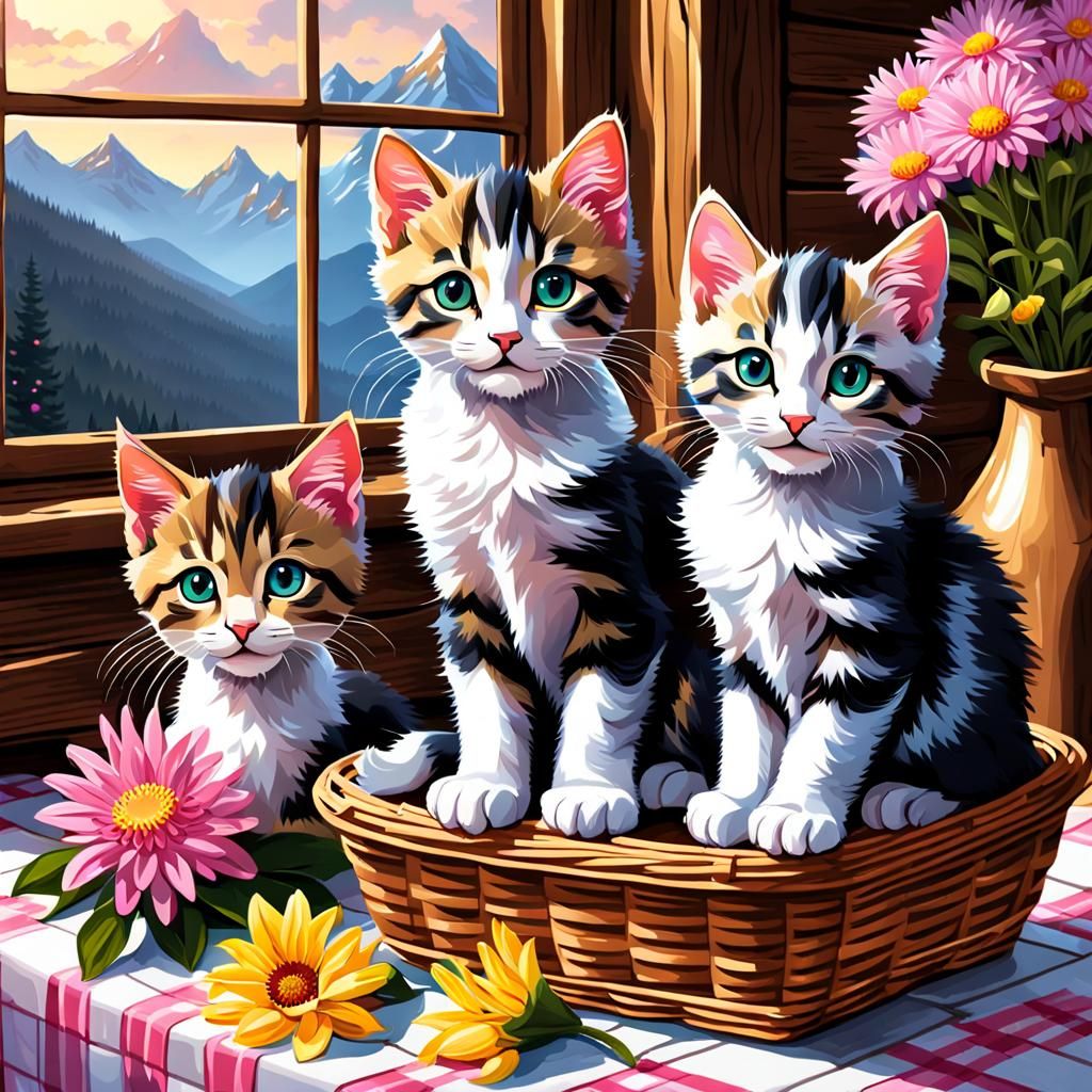 Cute Kittens in Cozy Cabin, Photorealistic 8K