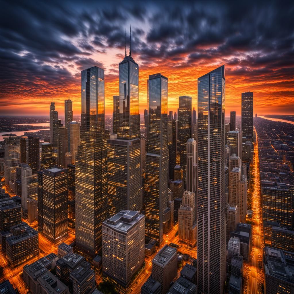 Chicago Skyline Sunset in Hyperrealistic Detail