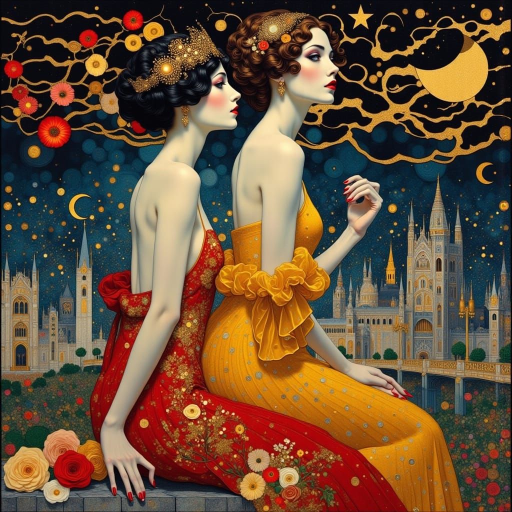 Obsidian Spirit-Women with Castle in Pop Art Style