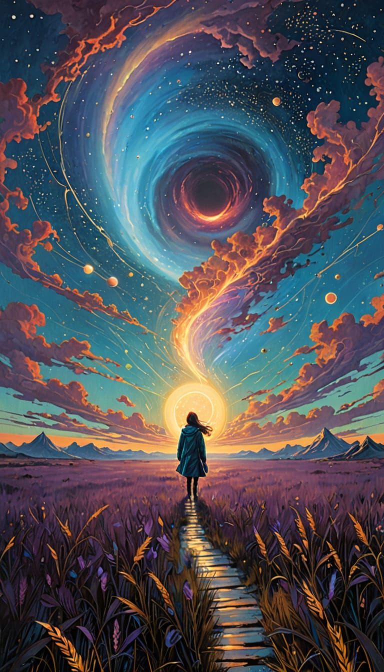 Dreamlike Surrealist Scene in Celestial Landscape