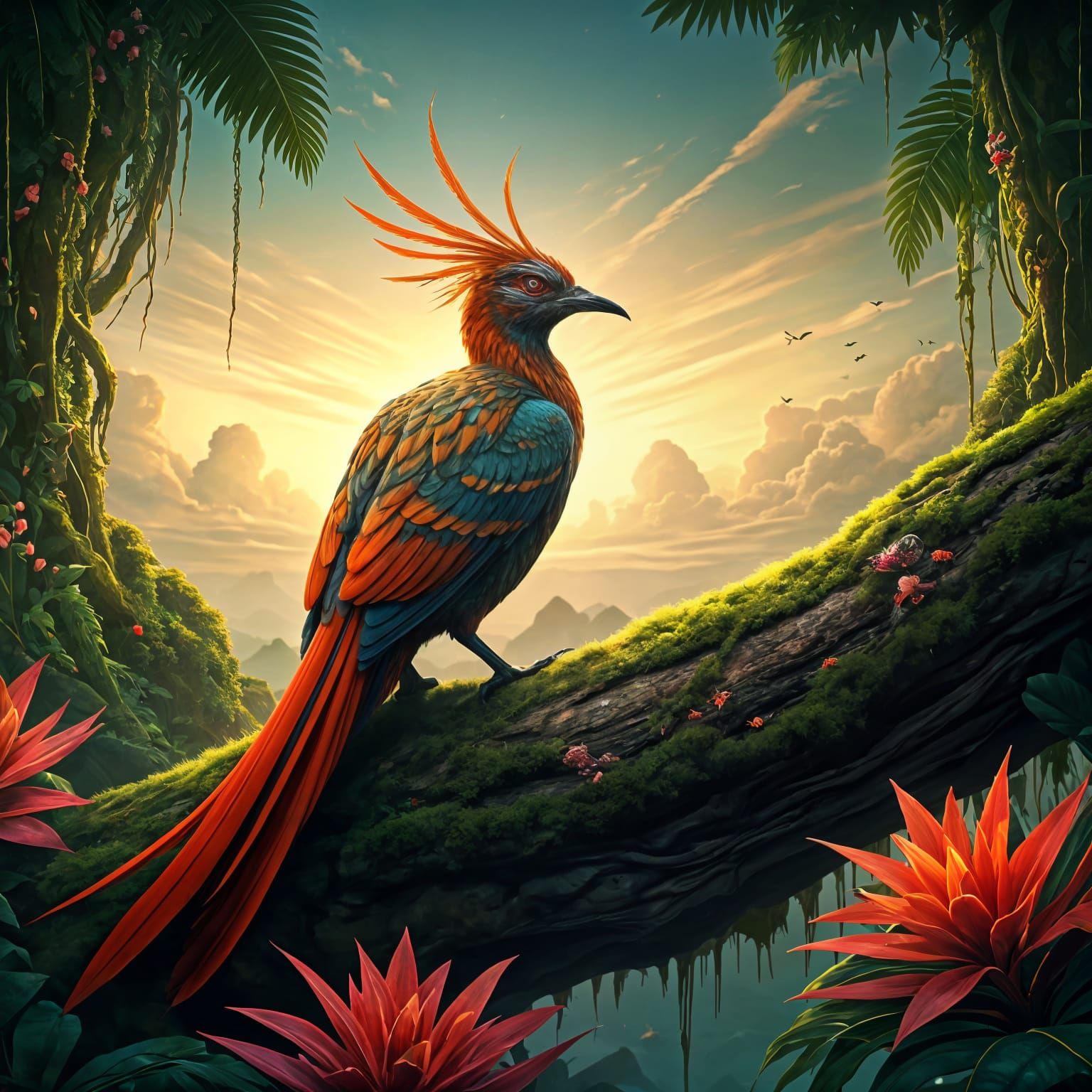 Streaked Spiderhunter Bird in Detailed Matte Painting