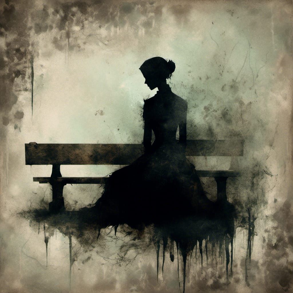 Ethereal Ghost on Bench as Canvas Painting