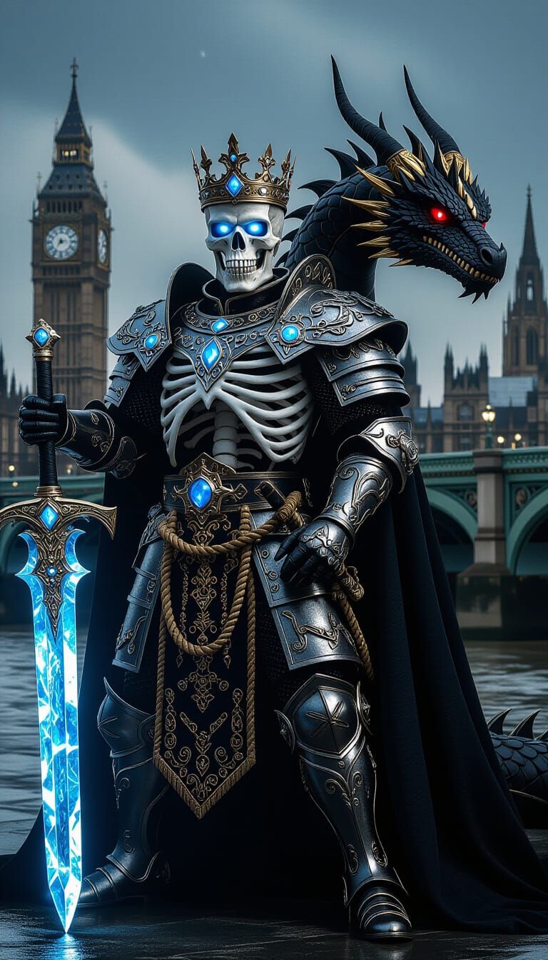 Skeleton King Emperor with Dragon, Eerie Futurism
