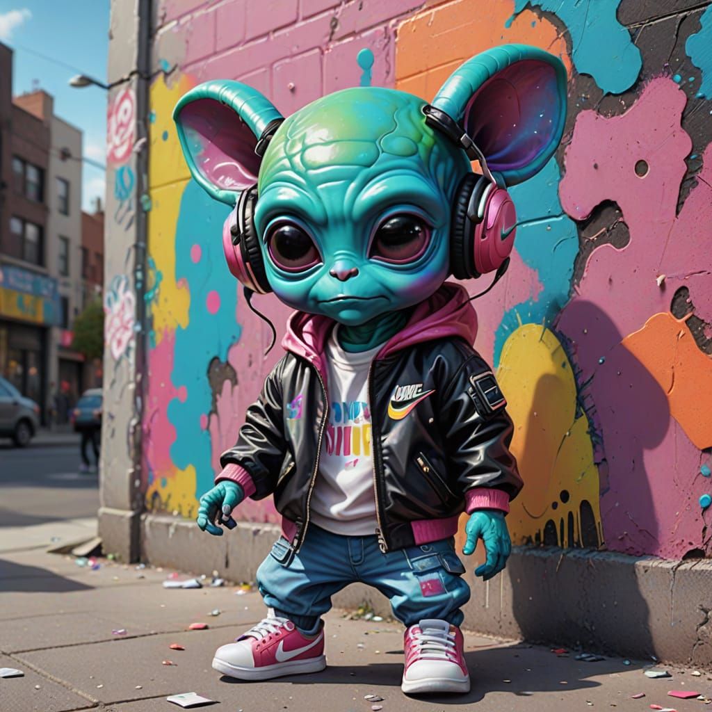 Baby Alien Spray Painting with Nike Shoes in Candyland Style