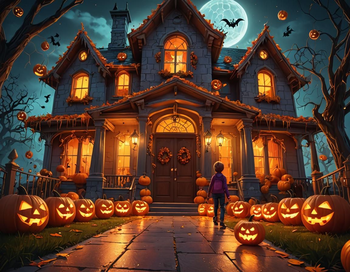 Kids Trick-or-Treating at Spooky Mansion: Splash Art