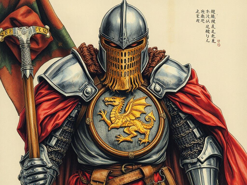 Germanic Warrior with Dragon Insignia in Fantasy Surrealism ...