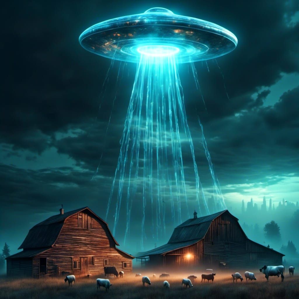 UFO Abduction: Cows Ascend to Flying Saucer