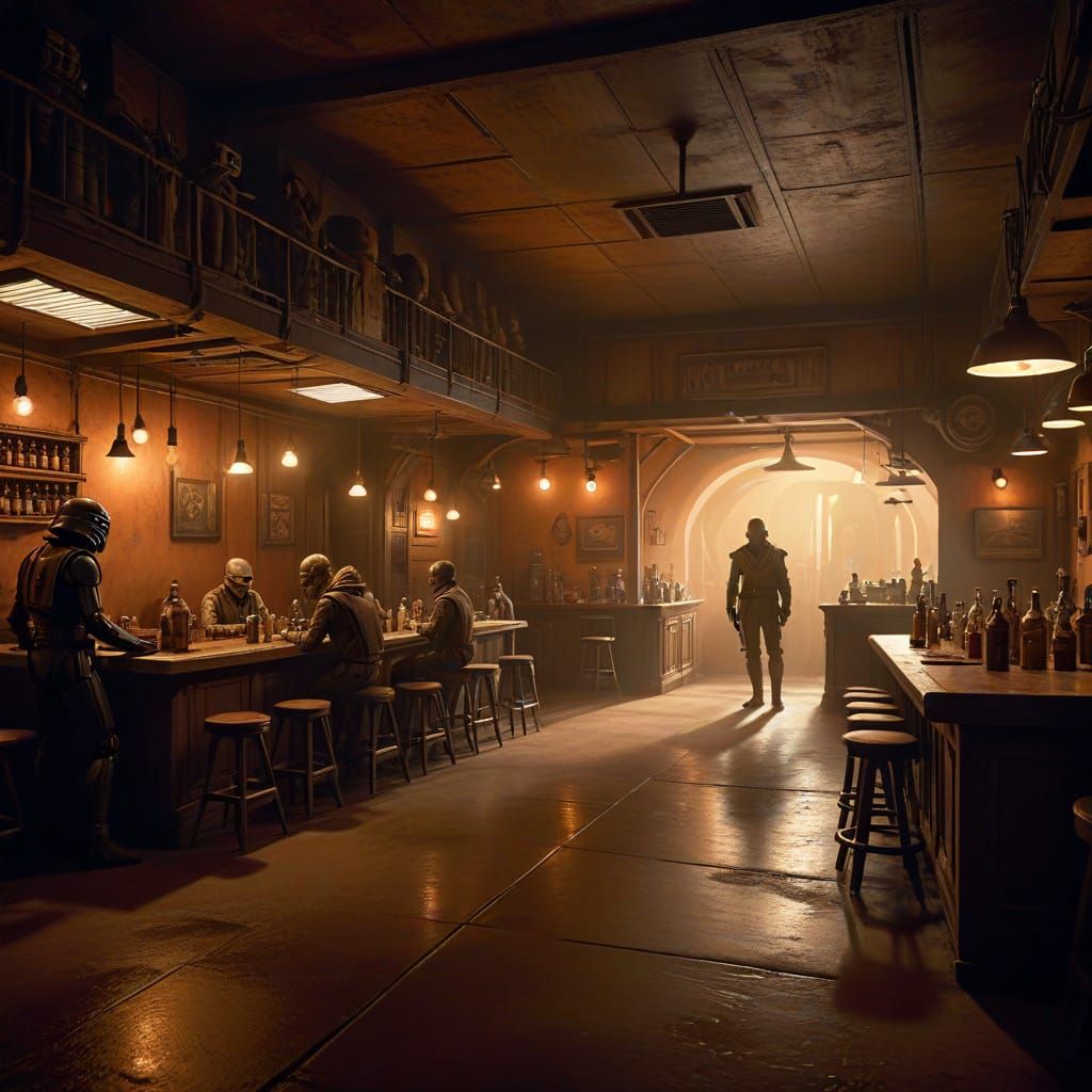 A Gritty Star Wars Cantina Scene in Cinematic Style