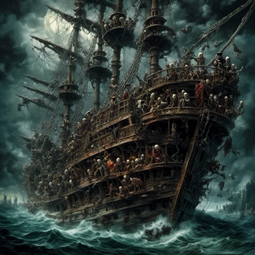 Dark Fantasy Skeleton Pirate Ship Crew