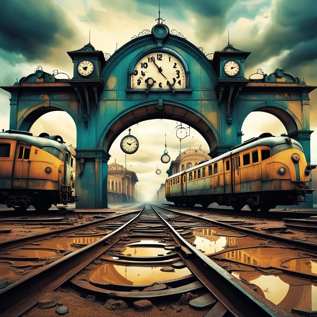 Surreal Train Station in Salvador Dali Style