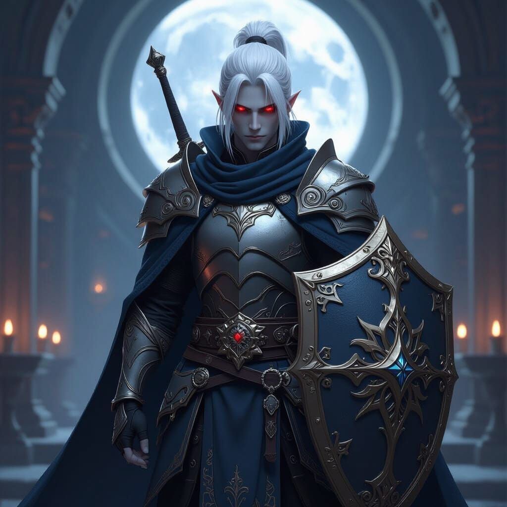 Drow Cleric in Ornate Armor: 3D Anime Style