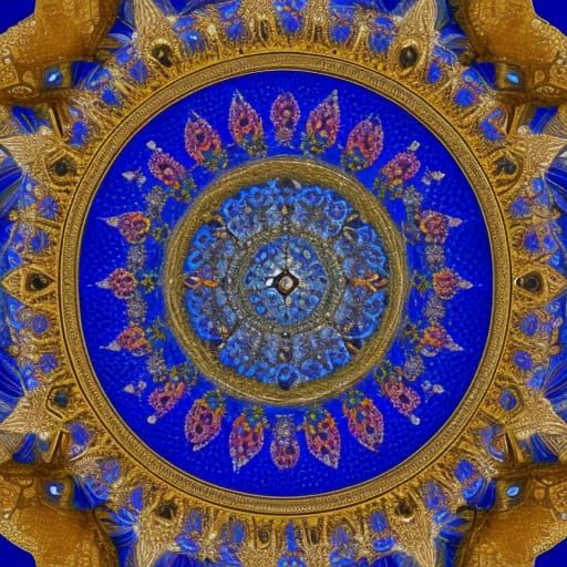 Bejeweled Persian Bird in Lapis Lazuli Mandala