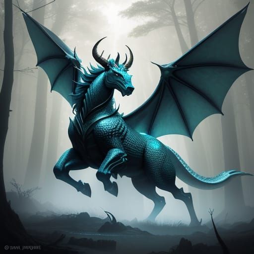 Majestic Draconian Horse in Ancient Forest