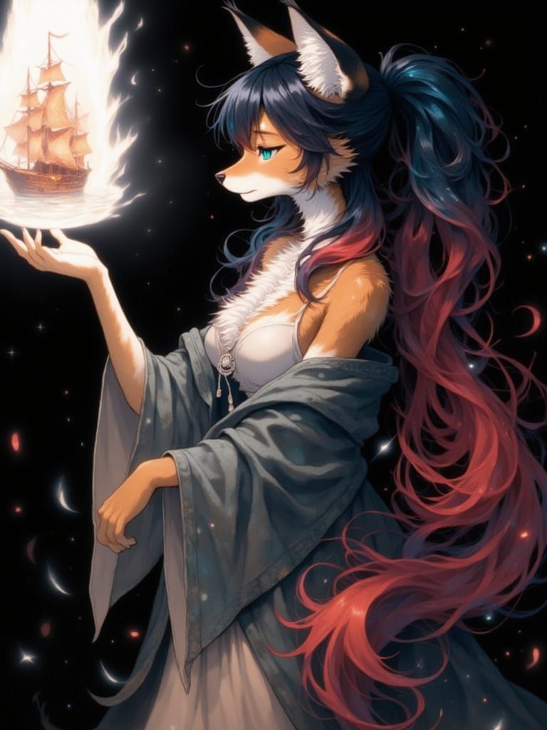 Lynx Conjures Galleon in Expressionist Watercolor Style