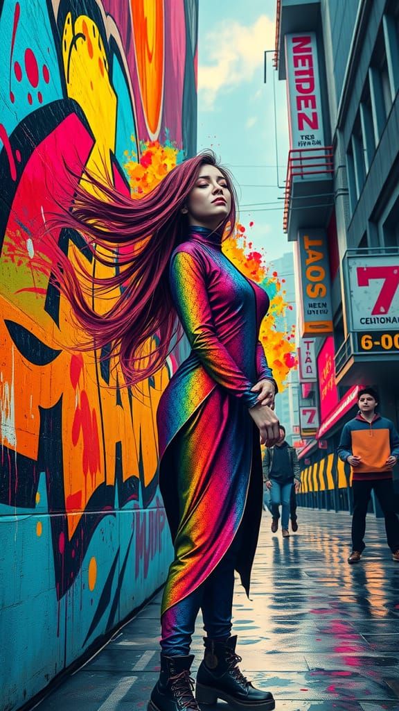 Futuristic Graffiti Art: Poet's Soul in Cyberpunk Metropolis