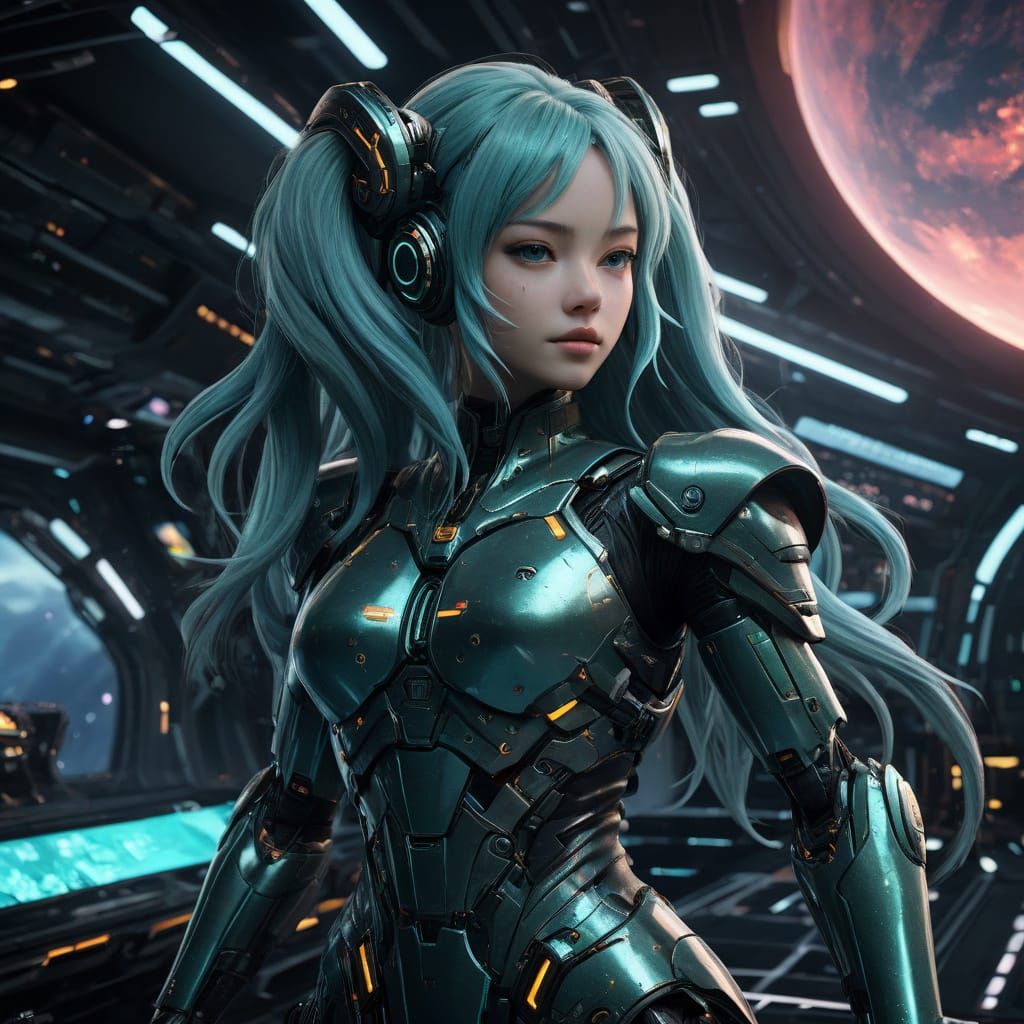 Hatsune Miku as a Futuristic Space Heroine