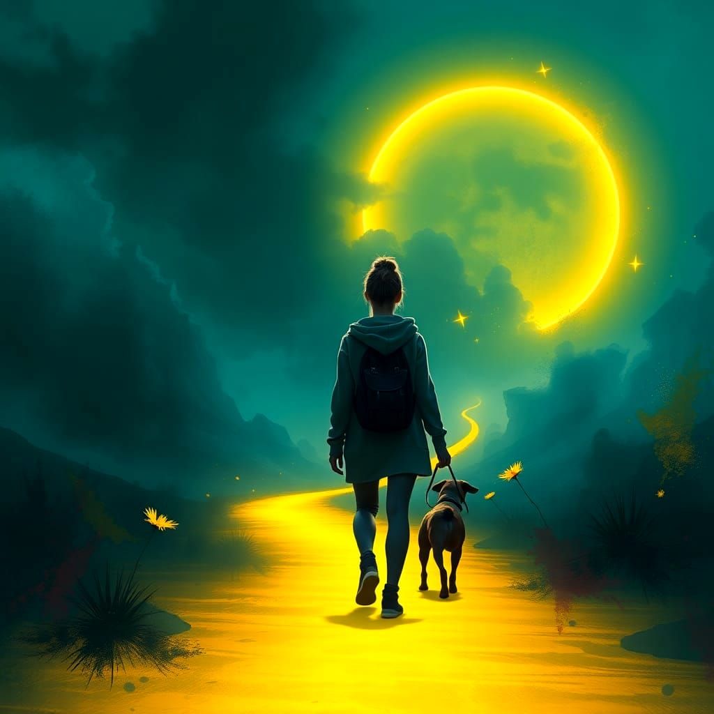 Surreal Moonlight Walk in Cosmic Landscape