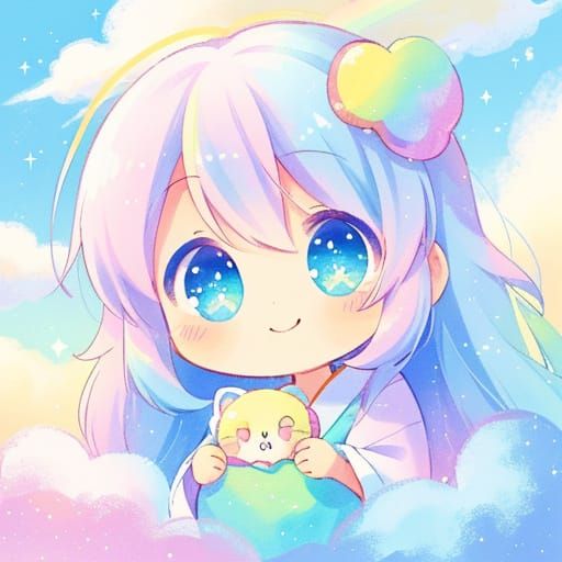 Kawaii Cupcake on Cloud in Pastel Fantasy Style
