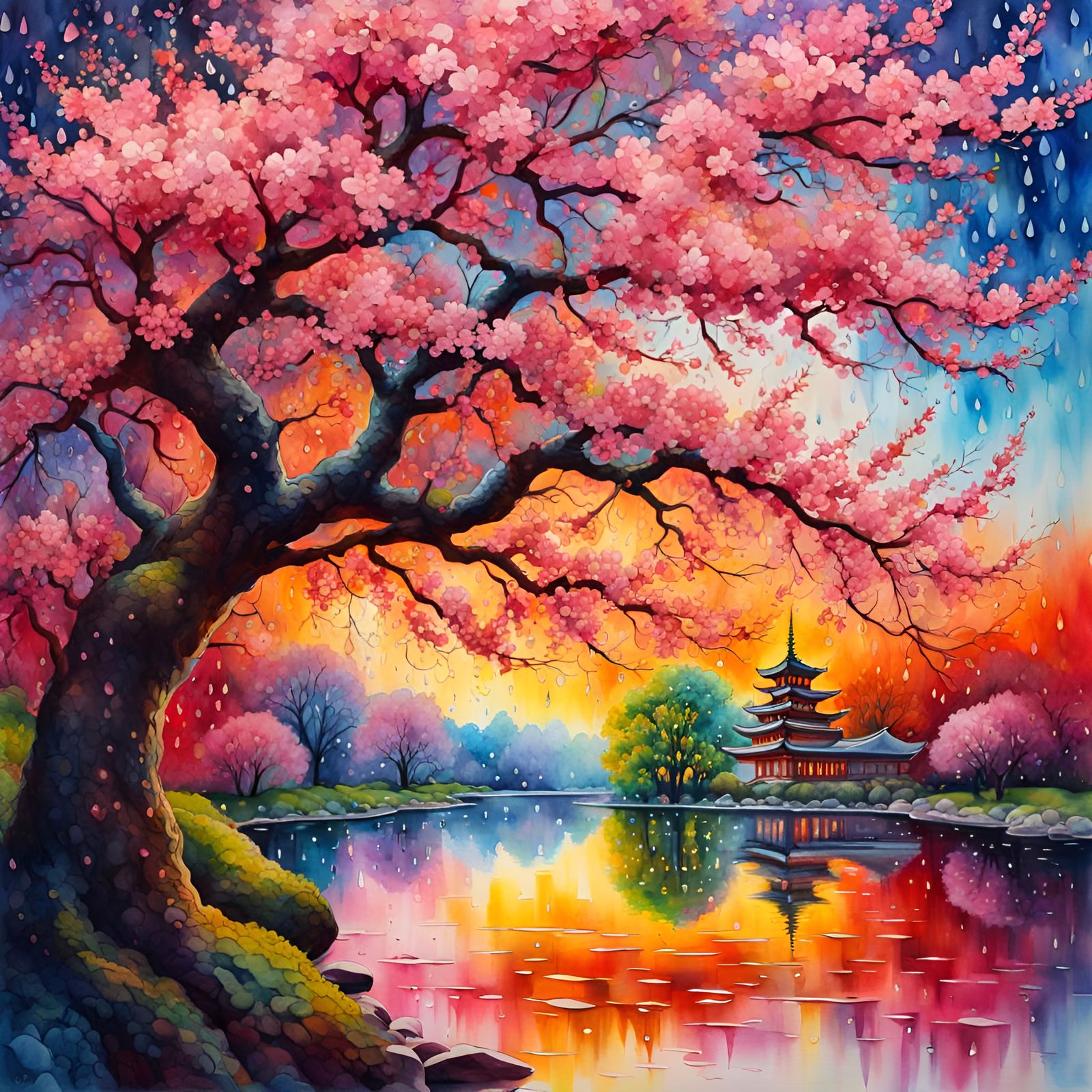 cherry blossom rainy reflections