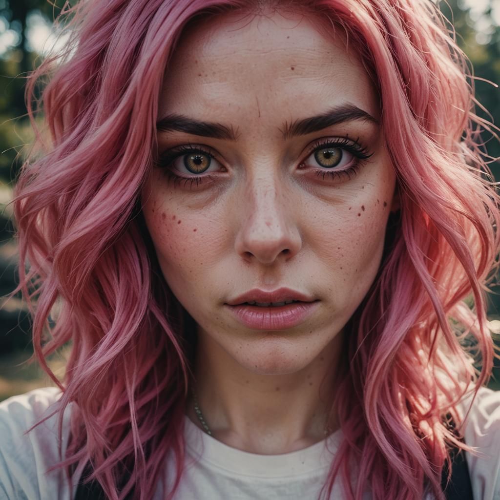 Girl with Pink Hair in Cinematic Style