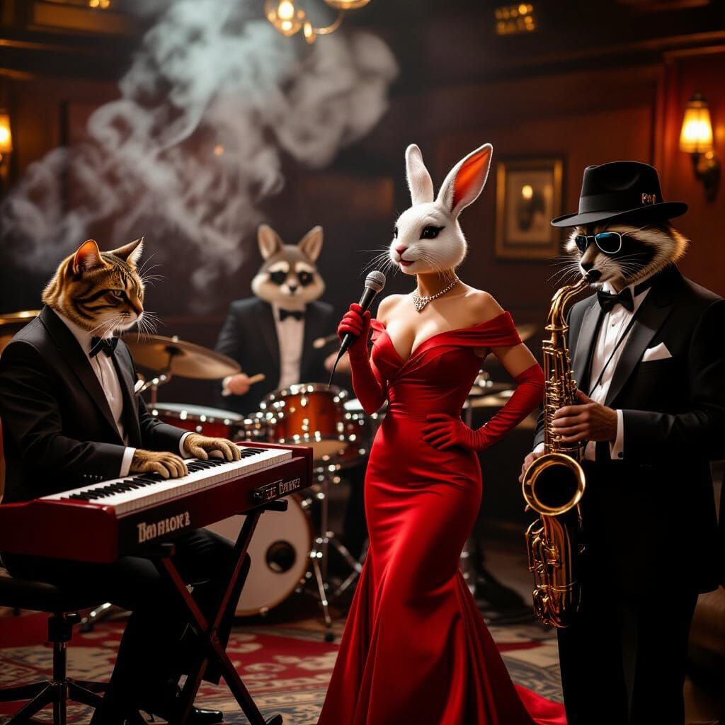 Animal Jazz Band in a Smoky Bar, Cinematic Still