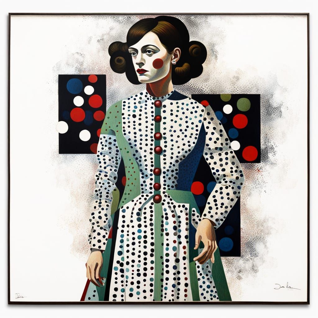 Psychedelic Woman in Polka Dots: Expressionist Oil Painting