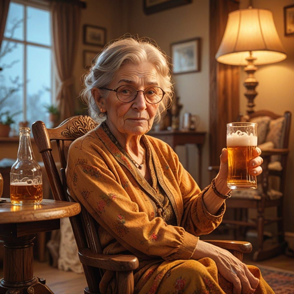 Elderly Woman Relaxing, Vivid Digital Art