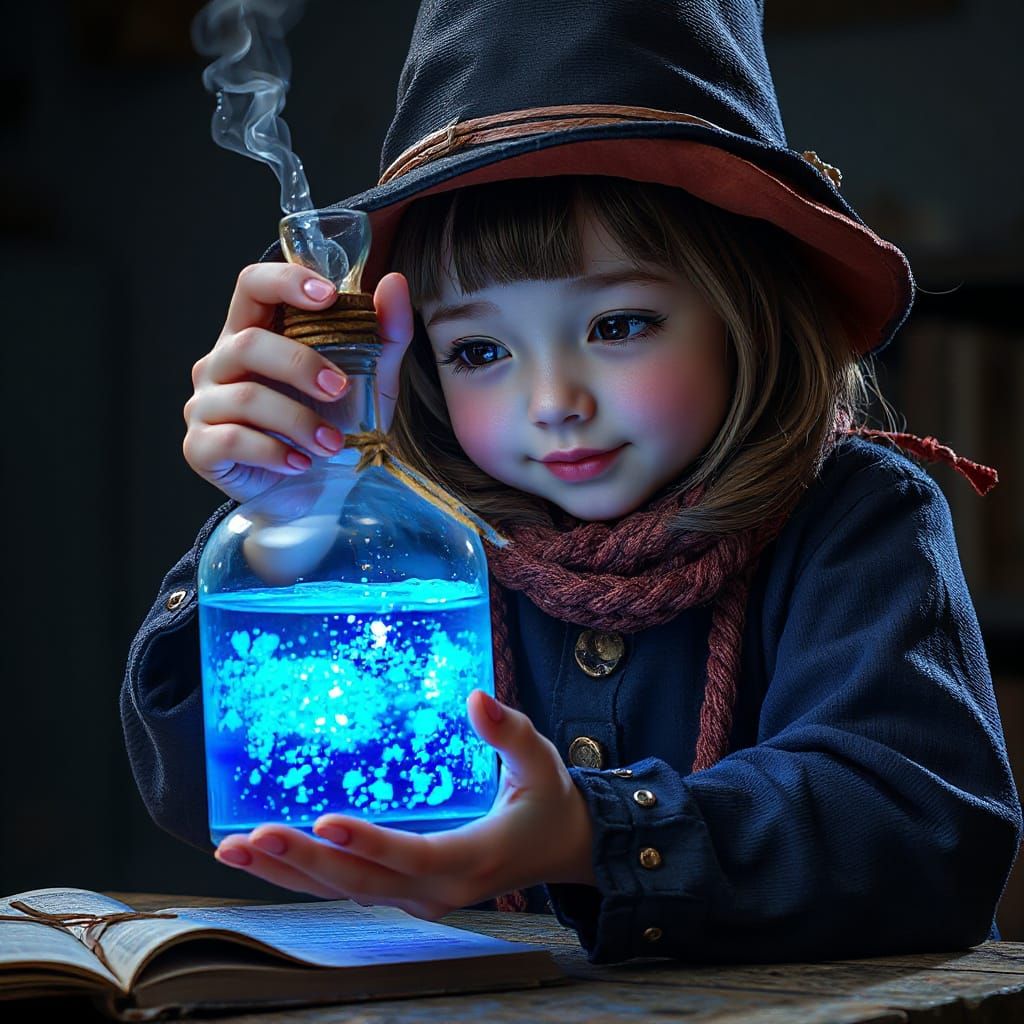 Chubby Witch Brews Glowing Blue Health Potion