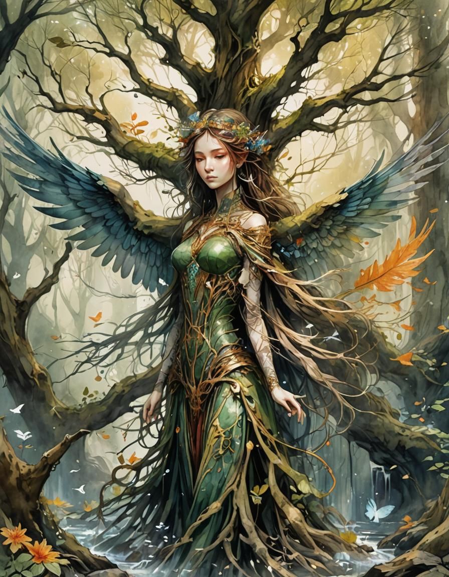 Luminous Tree Roots in Digital Watercolor Art