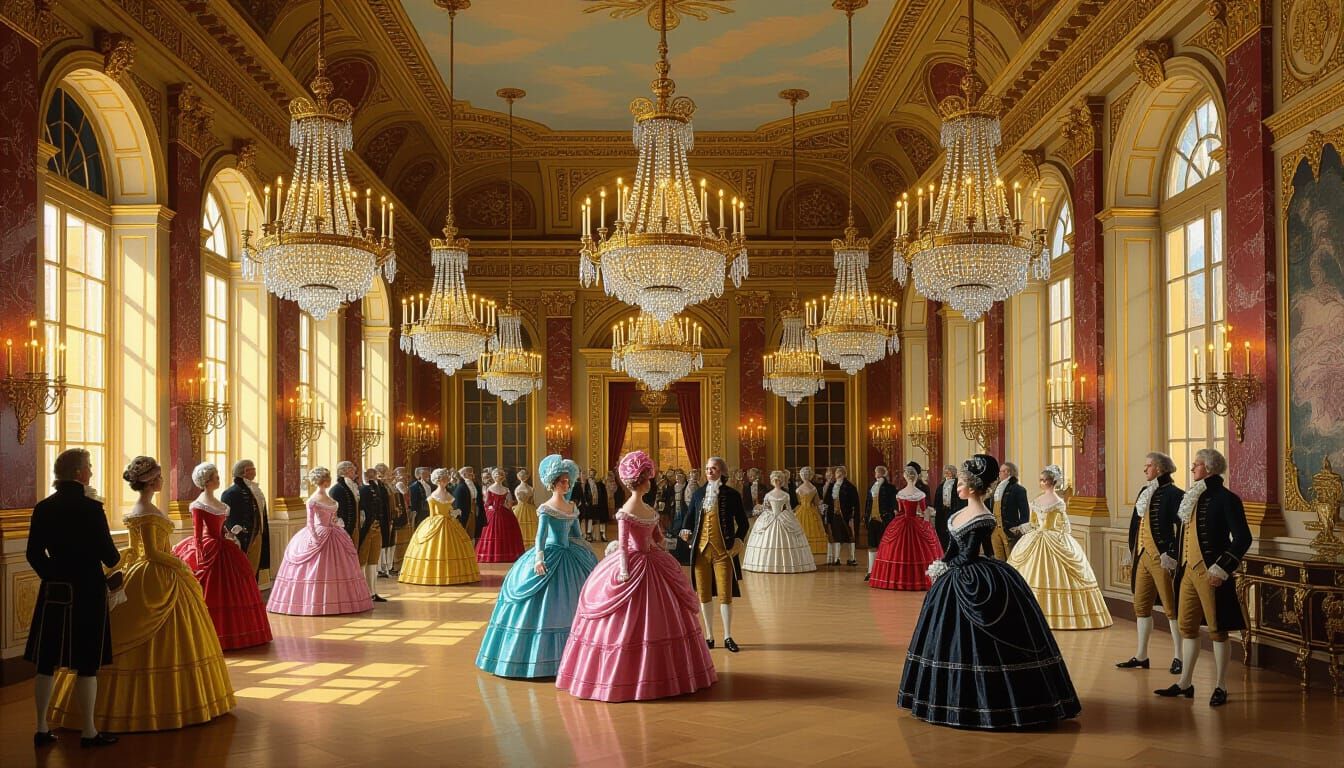 Ornate Ballroom Scene in Impasto Impressionism Style