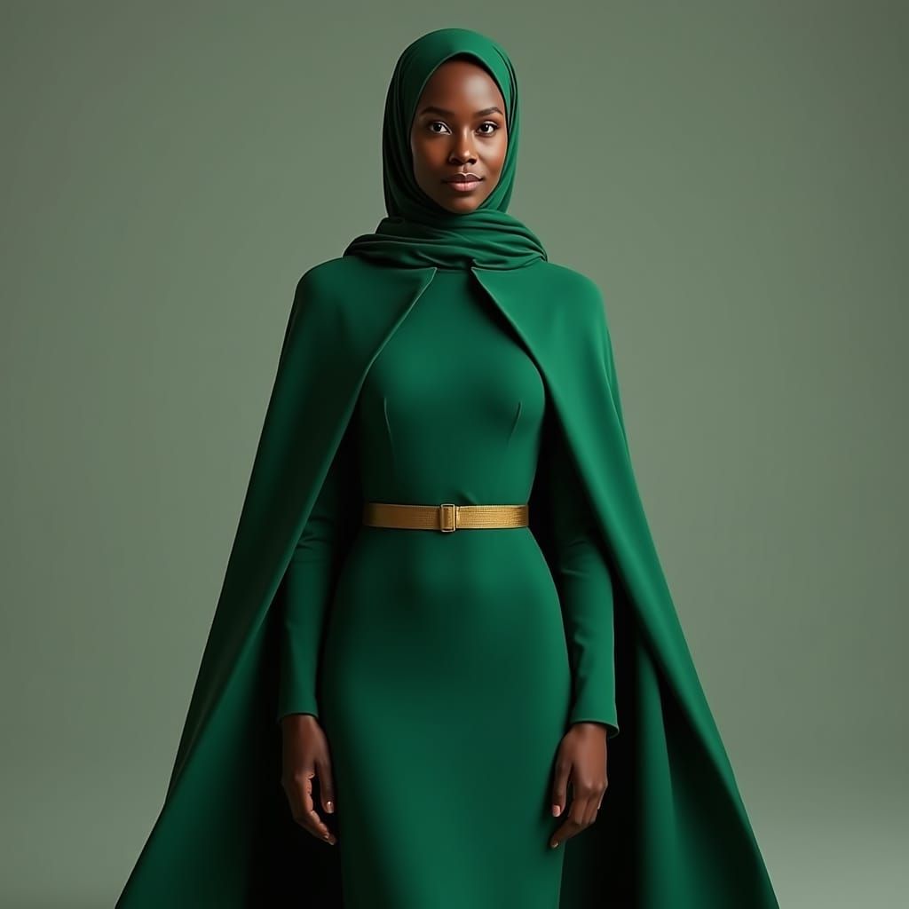 Emerald Green Gown for Muslim Woman: Fantasy Art