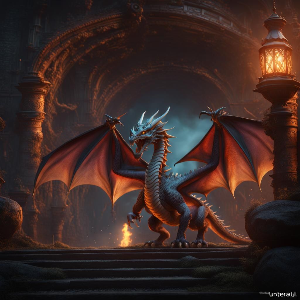 Fantastical Dragon in Detailed Matte Painting
