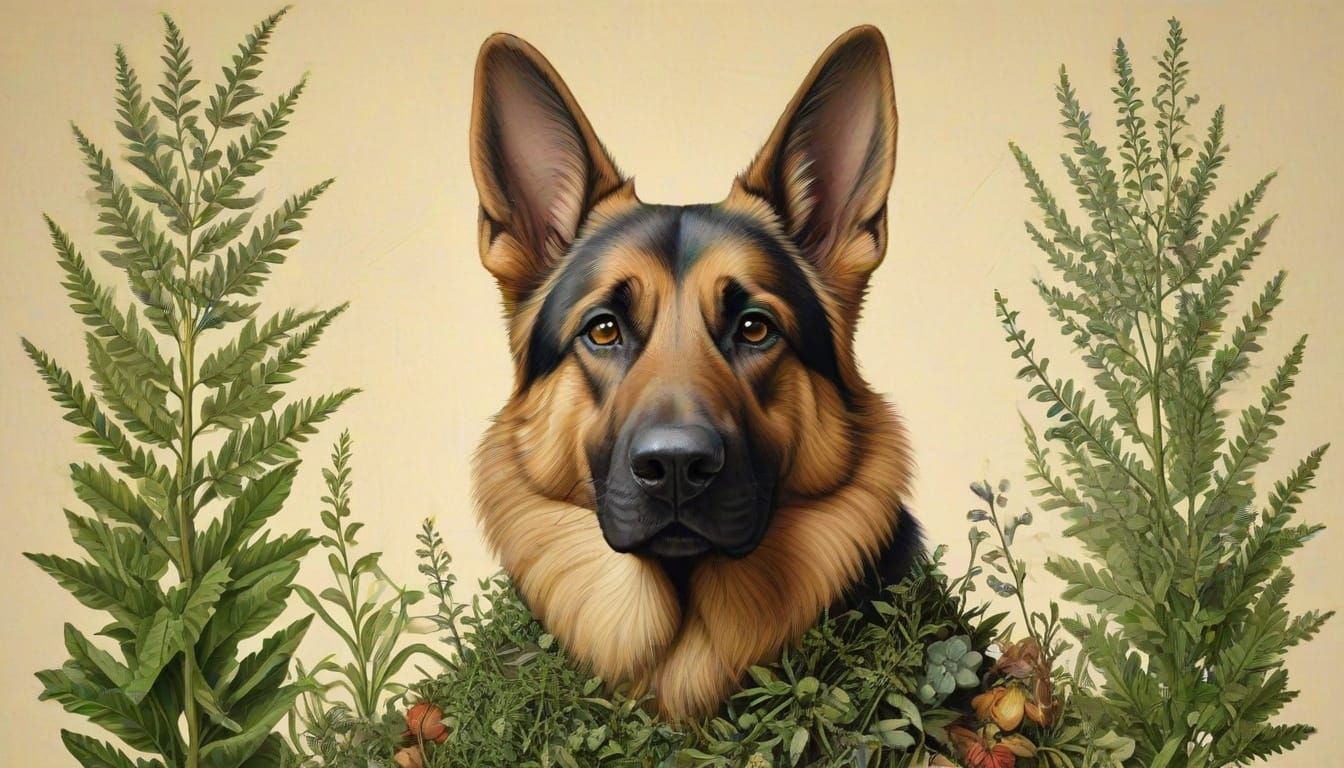 Botanical German Shepherd in Renaissance Style