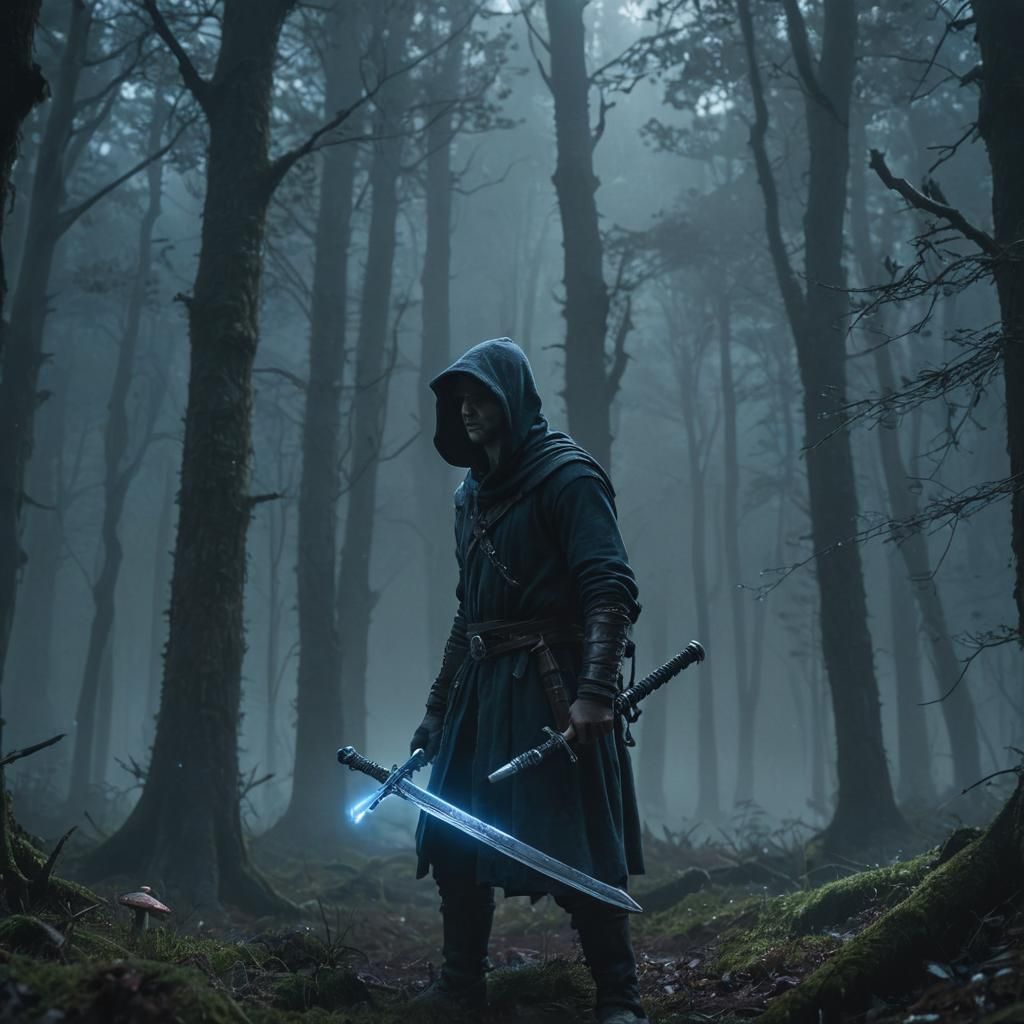 Hooded Figure in Dark Forest Concept Art