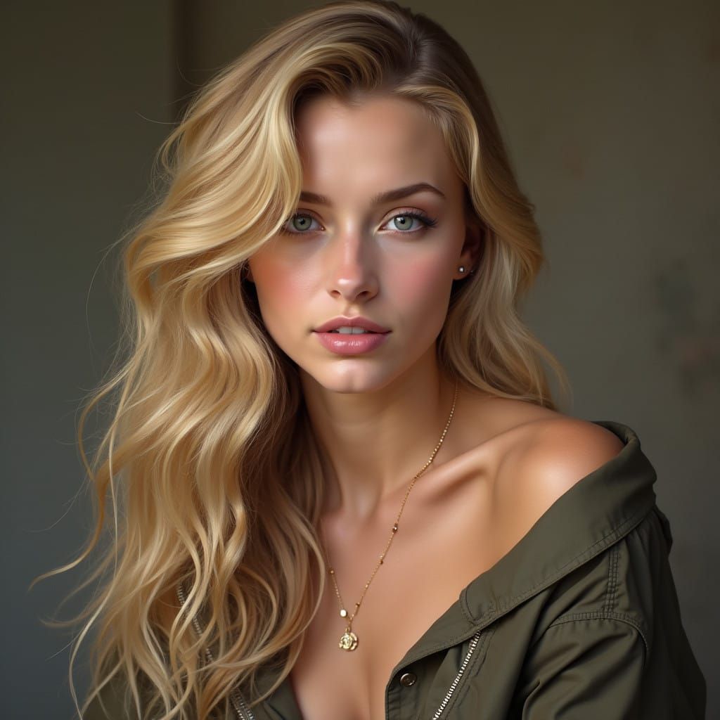 Artistic Portrait of a Blonde Woman with Cleavage