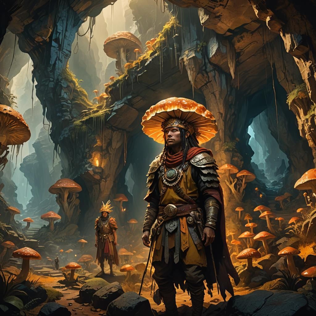 Cave Dweller in Luminescent Cavern, Fantasy Art