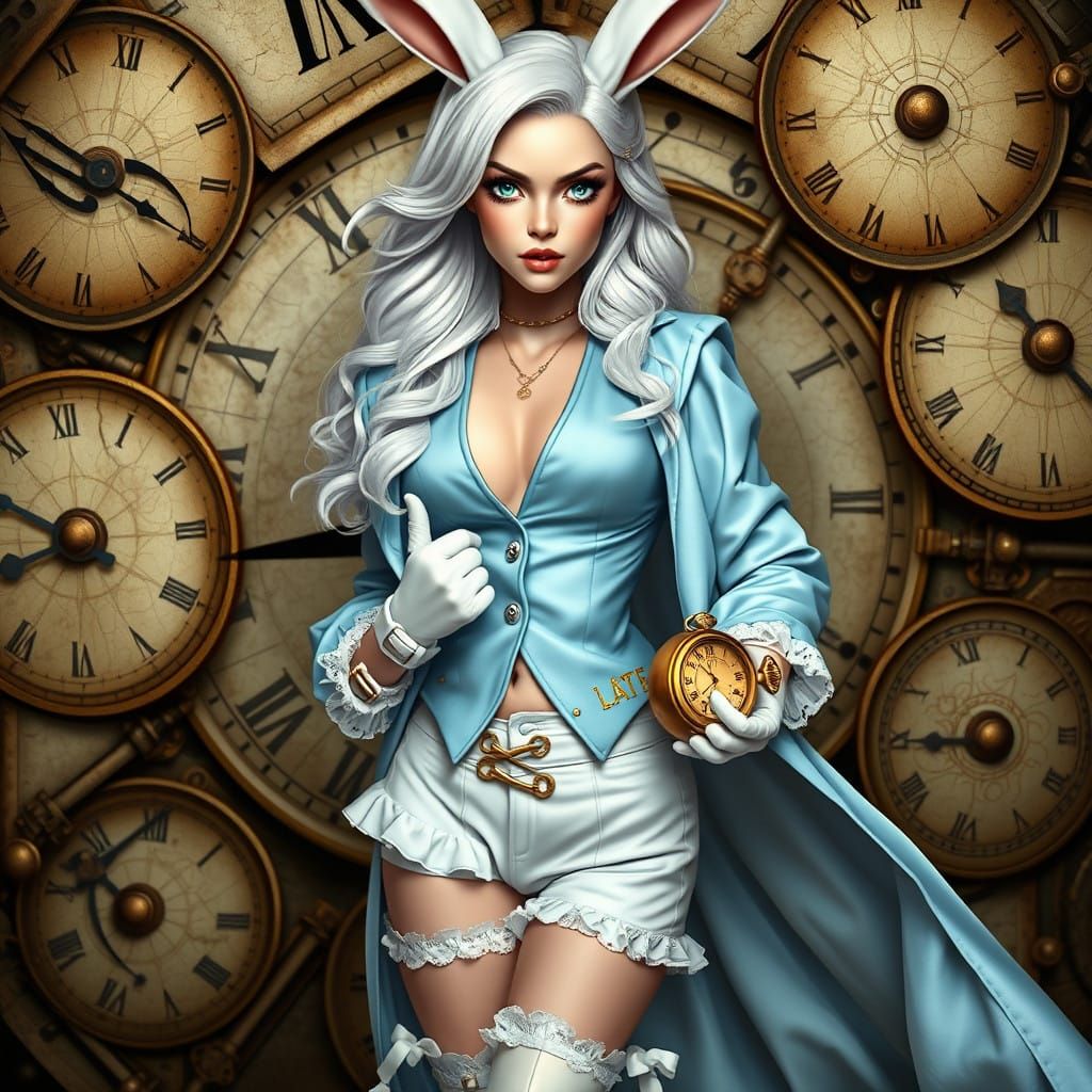Surreal Hyper-Realistic Portrait of White Rabbit Cosplayer